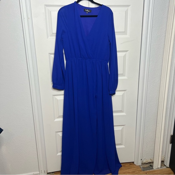 Lulus Dresses & Skirts - Lulus Blue Maxi Dress | Size XL | Long Sleeve | Side Slit | Elegant Flowing